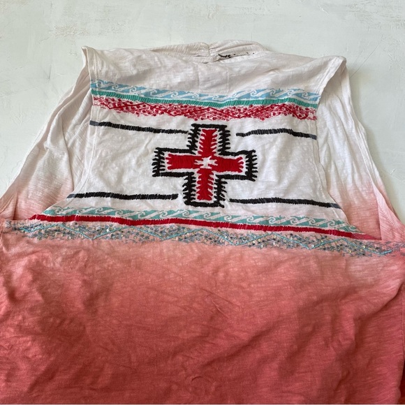 Double D Ranch Duster Open Front Ombre Vest Aztec Cross Star Western L/XL - Picture 4 of 7